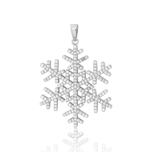 Sterling Silver Micro Pave Large Snowflake Pendant (205 stones)