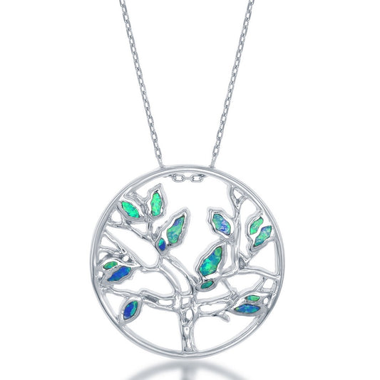 Sterling Silver Open Circle w/Opal Tree Pendant