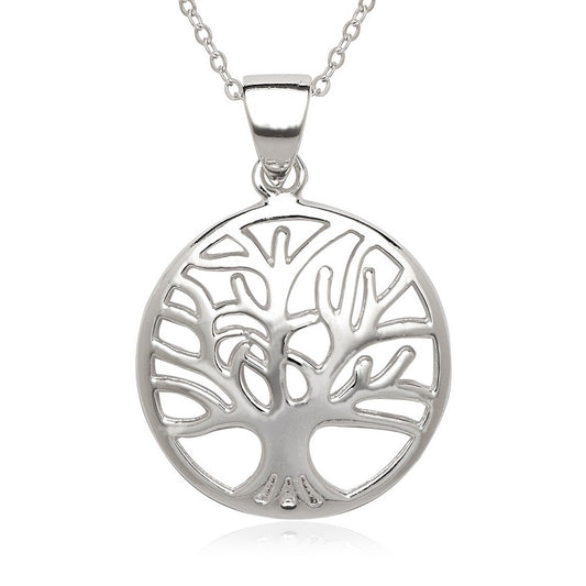 Sterling Silver Round Circle with Center Tree Pendant