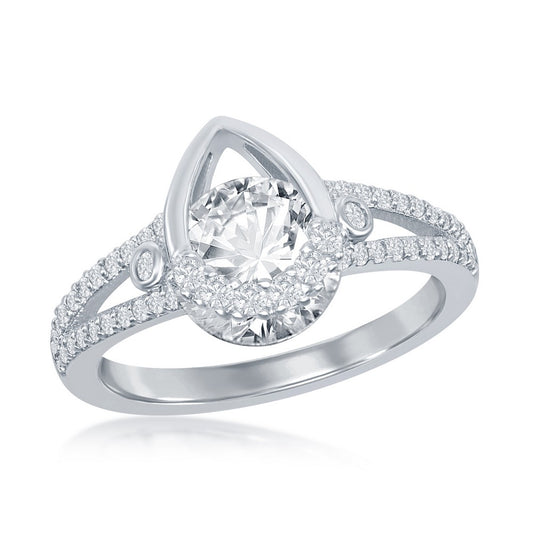Sterling Silver Pear-shaped Round CZ Ring