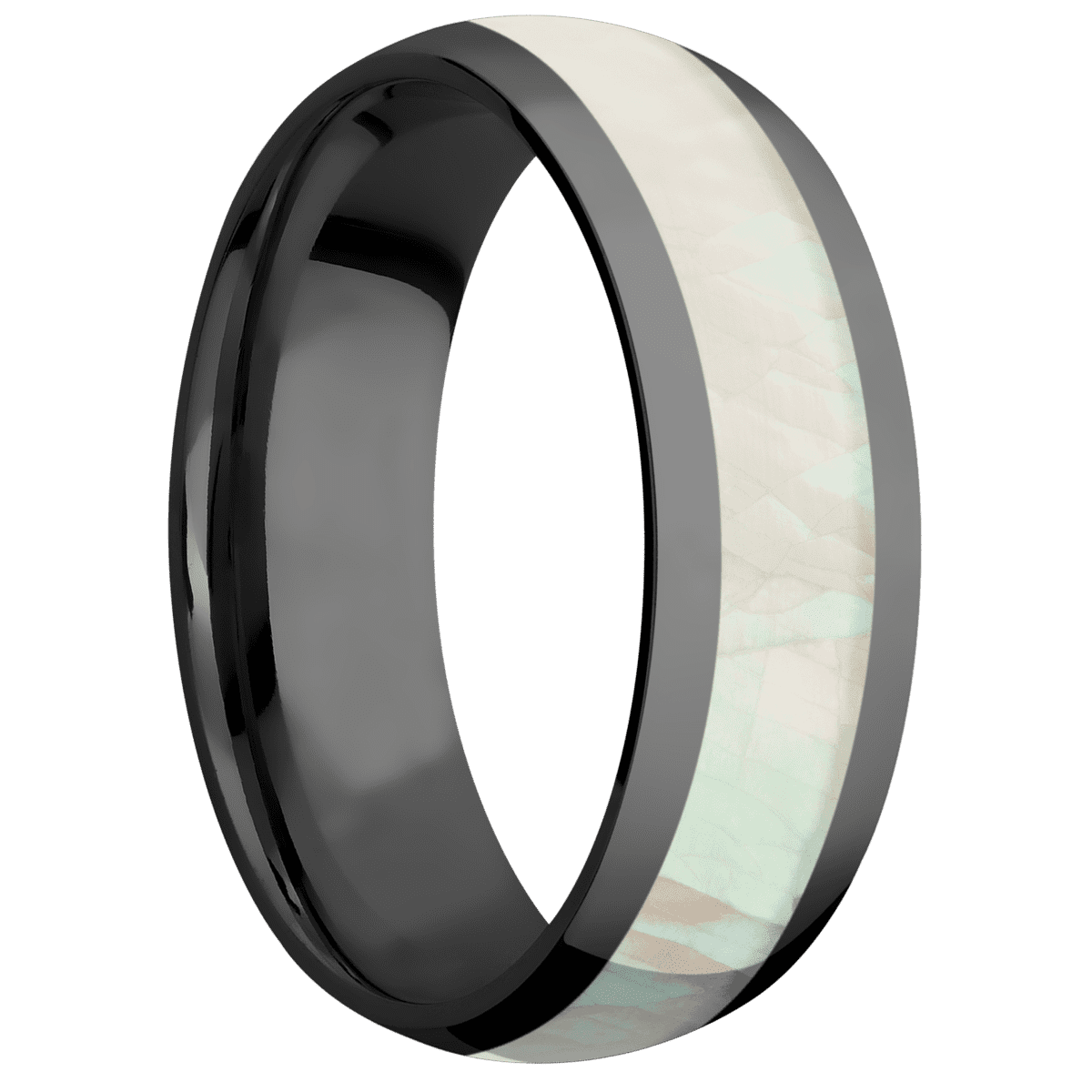 Zirconium with Polish Finish and Freshwater Mother of Pearl Inlay