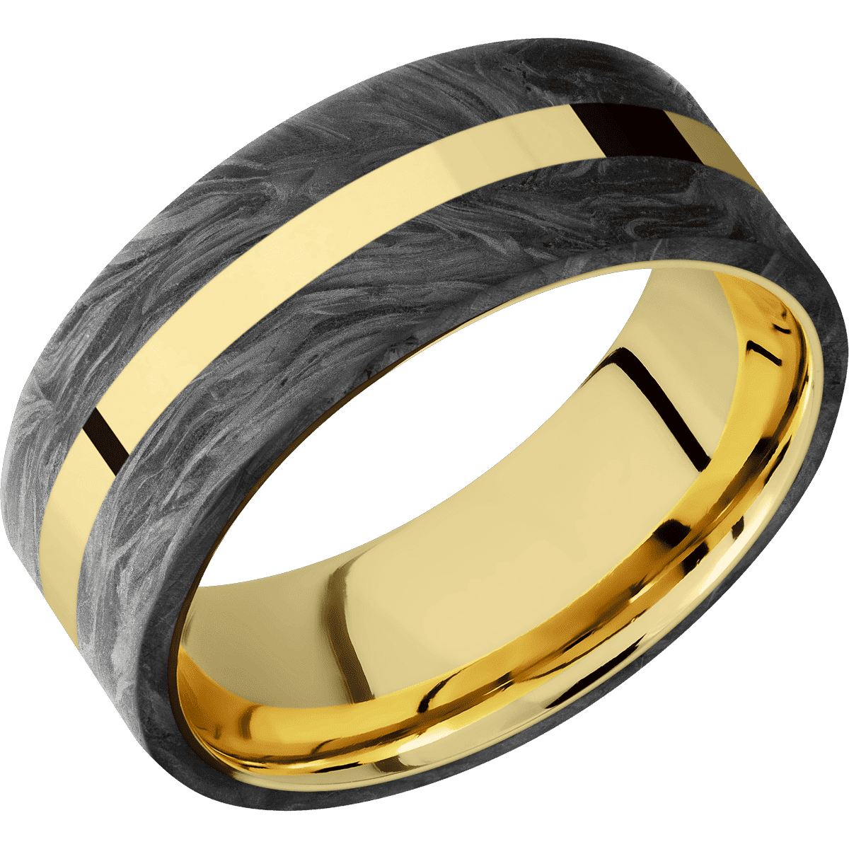 14K Yellow Gold with Polish Finish and Forged Carbon Fiber Inlay