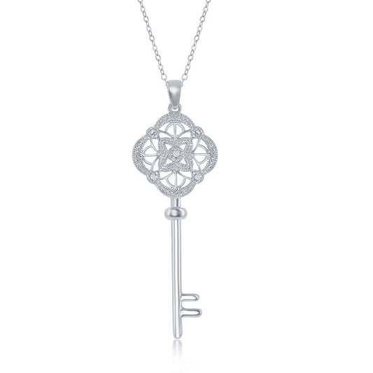Sterling Silver Design Top Key, Diamond Pendant