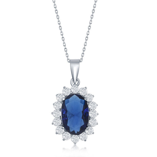Sterling Silver Royal CZ Pendant - Blue Sapphire
