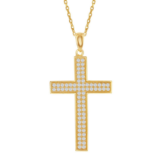 Sterling Silver Micro Pave CZ Cross Pendant - Gold Plated