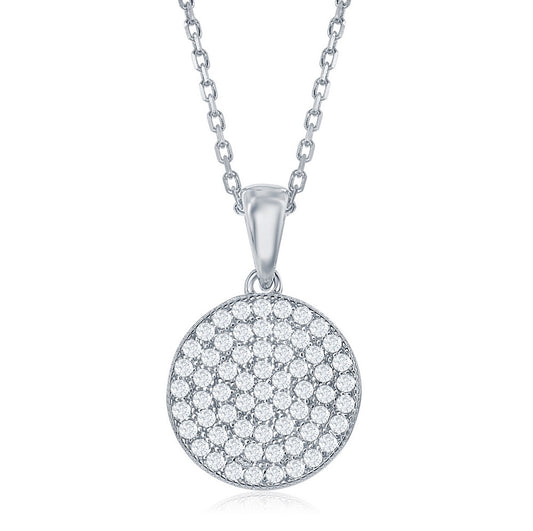 Sterling Silver Flat Micro Pave Pendant - Rhodium Plated