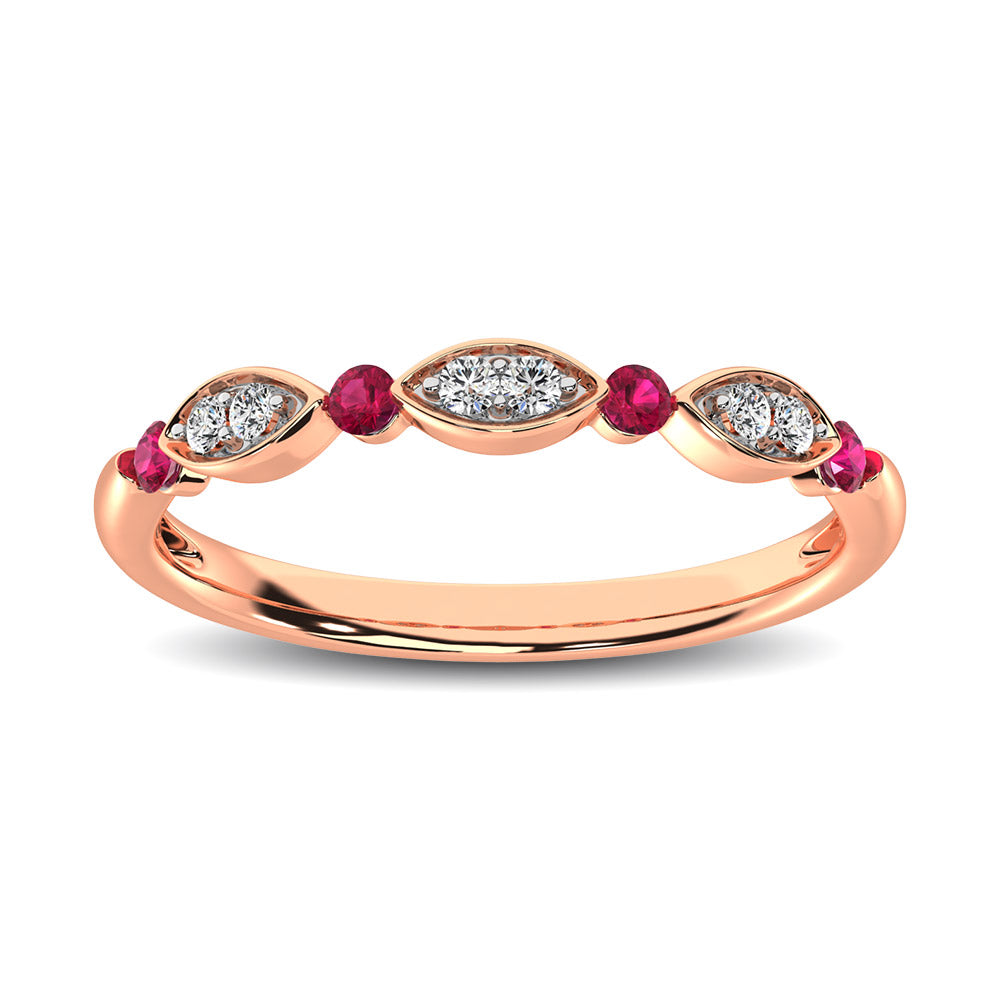 Diamond 1/5 ctw and Ruby Stack Ring in 10K Rose Gold
