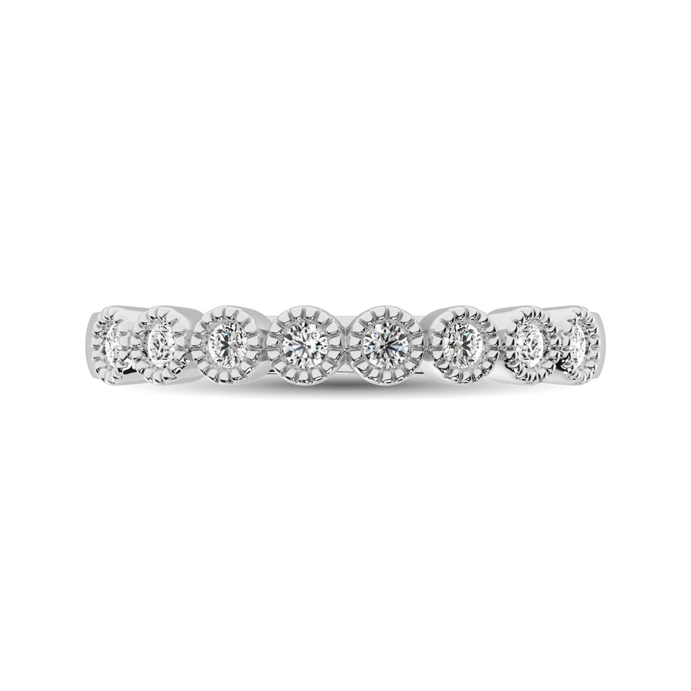 Diamond 1/4 Ctw Stackable Bezel Band with Beaded Setting in 14K White Gold