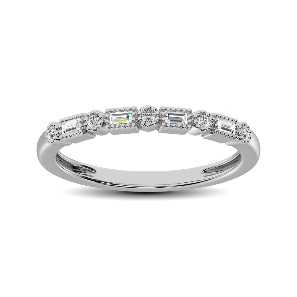 14K White Gold 1/10 Ctw Round and Tapper Diamond Band Ring