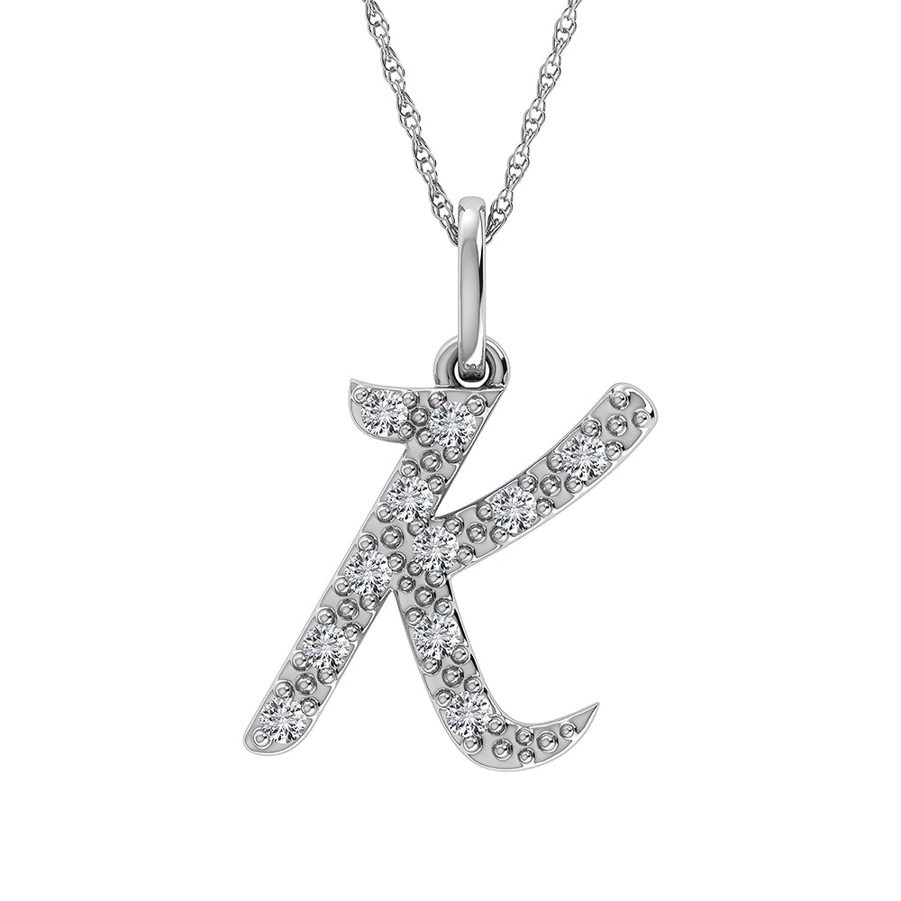 Diamond 1/8 Ct.Tw. Letter K Pendant in 10K White Gold