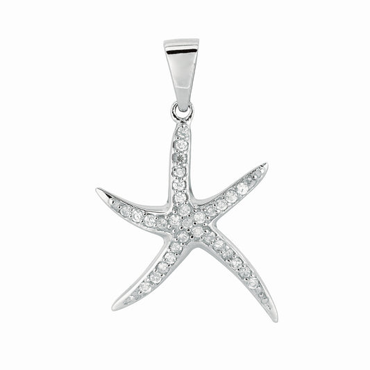 Silver Starfish CZ Pendant