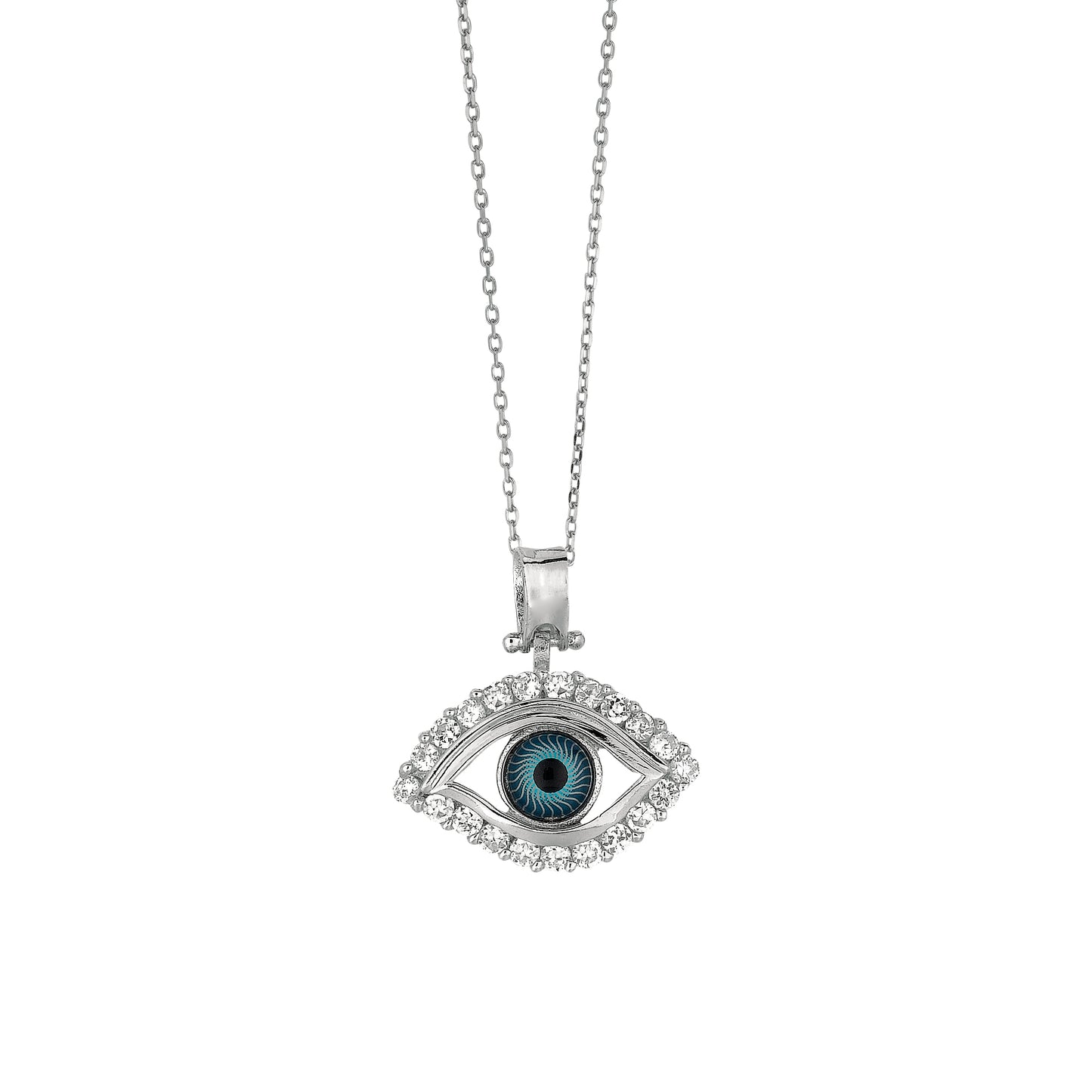 Silver Evil Eye CZ Necklace