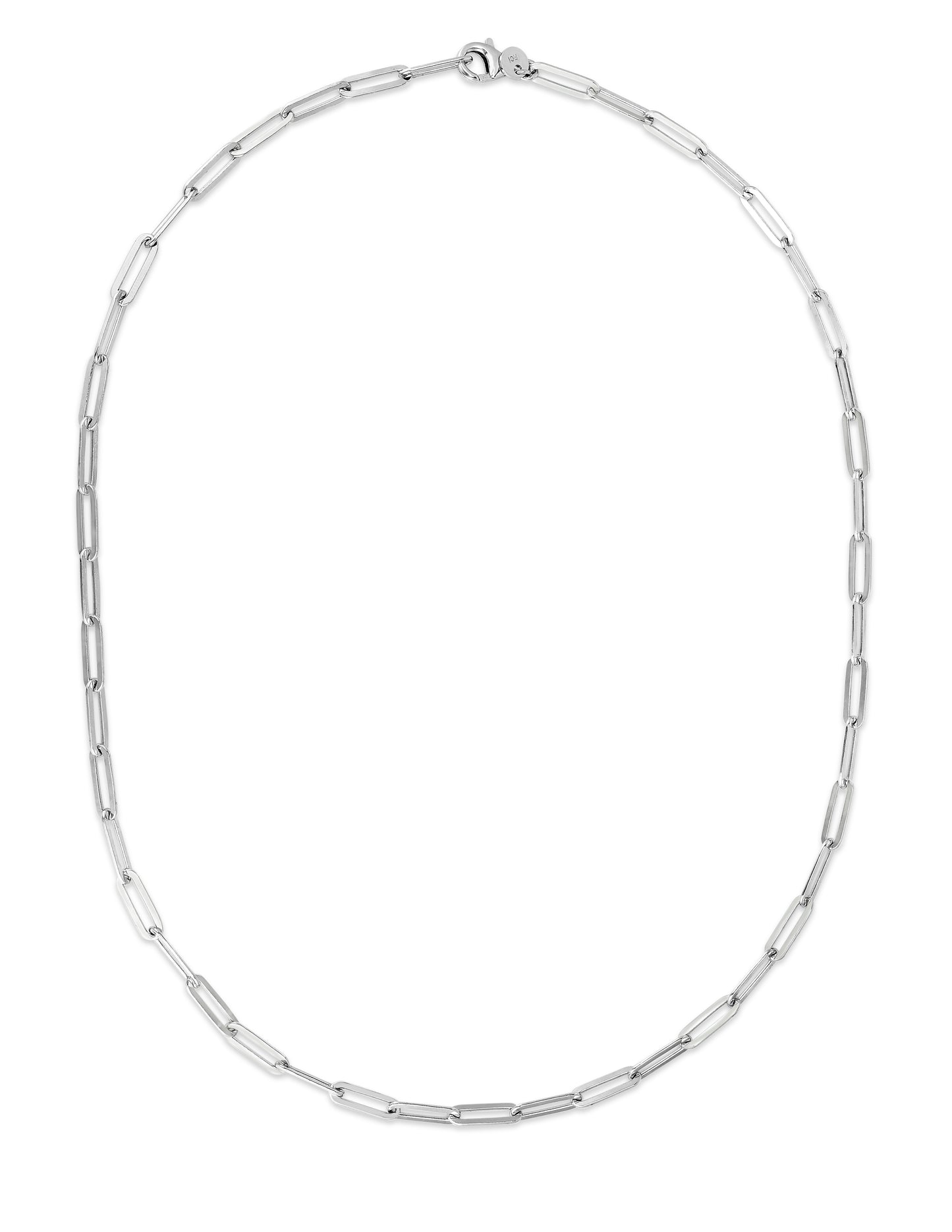 Silver 4MM Flat Paperclip Link Chain Necklace