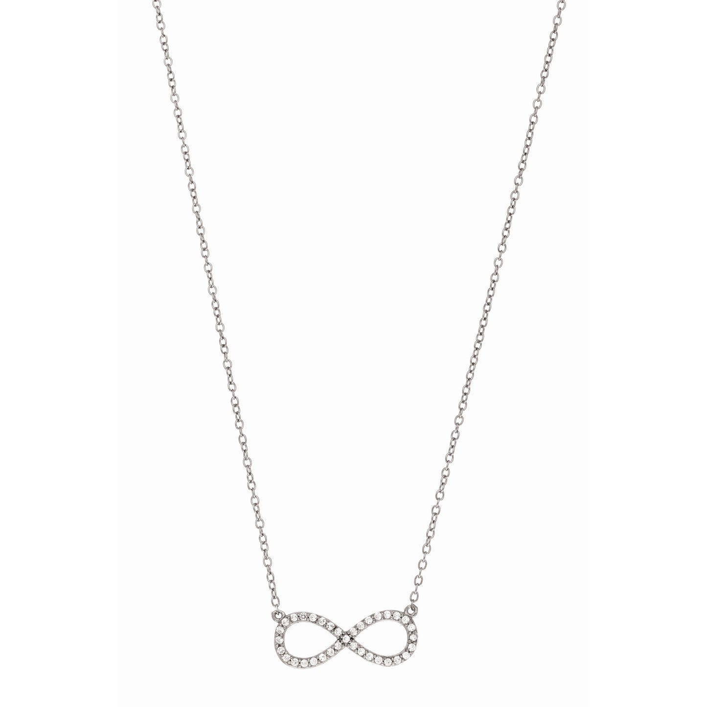 Silver 18 Pave CZ Infinity Necklace"