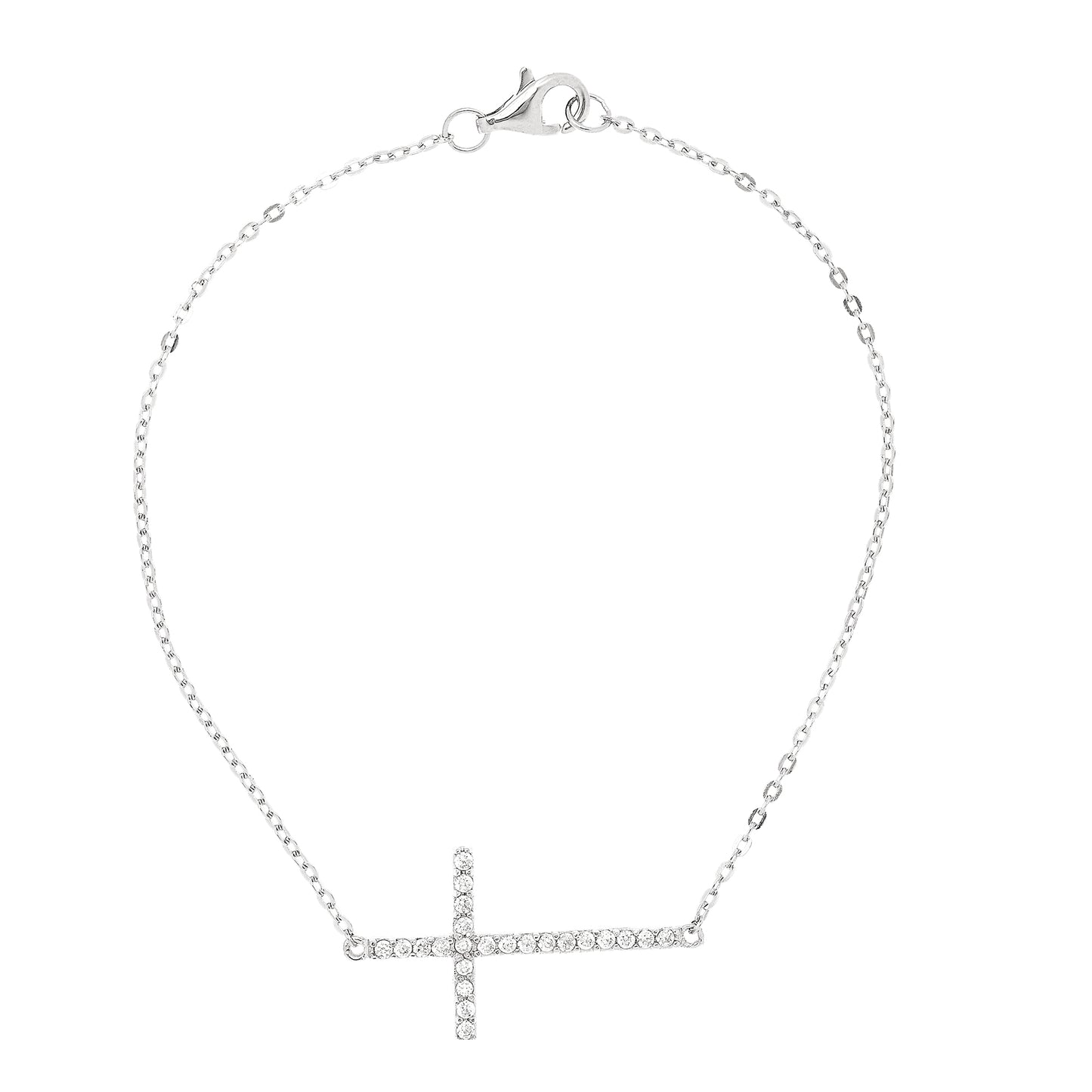 Silver CZ Side Cross Necklace