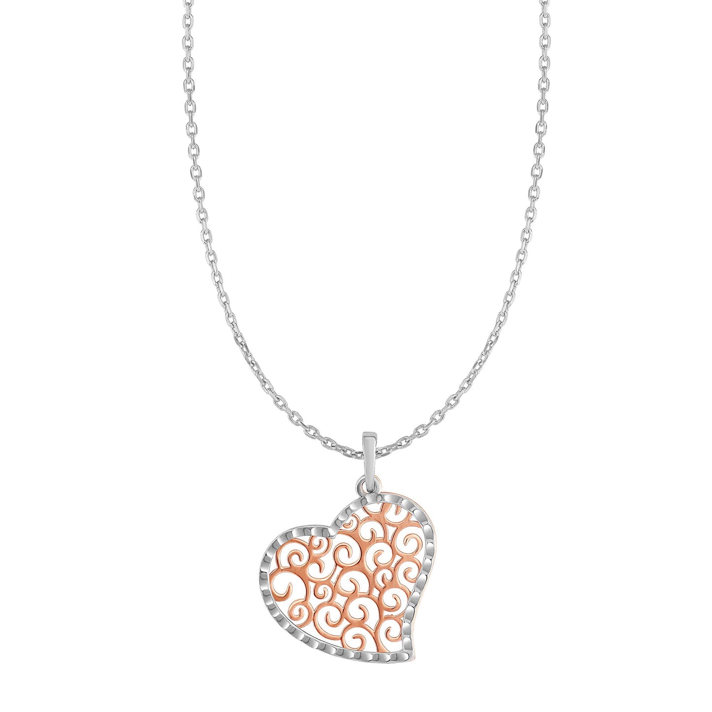 Silver Two-tone Heart Dangle Necklace