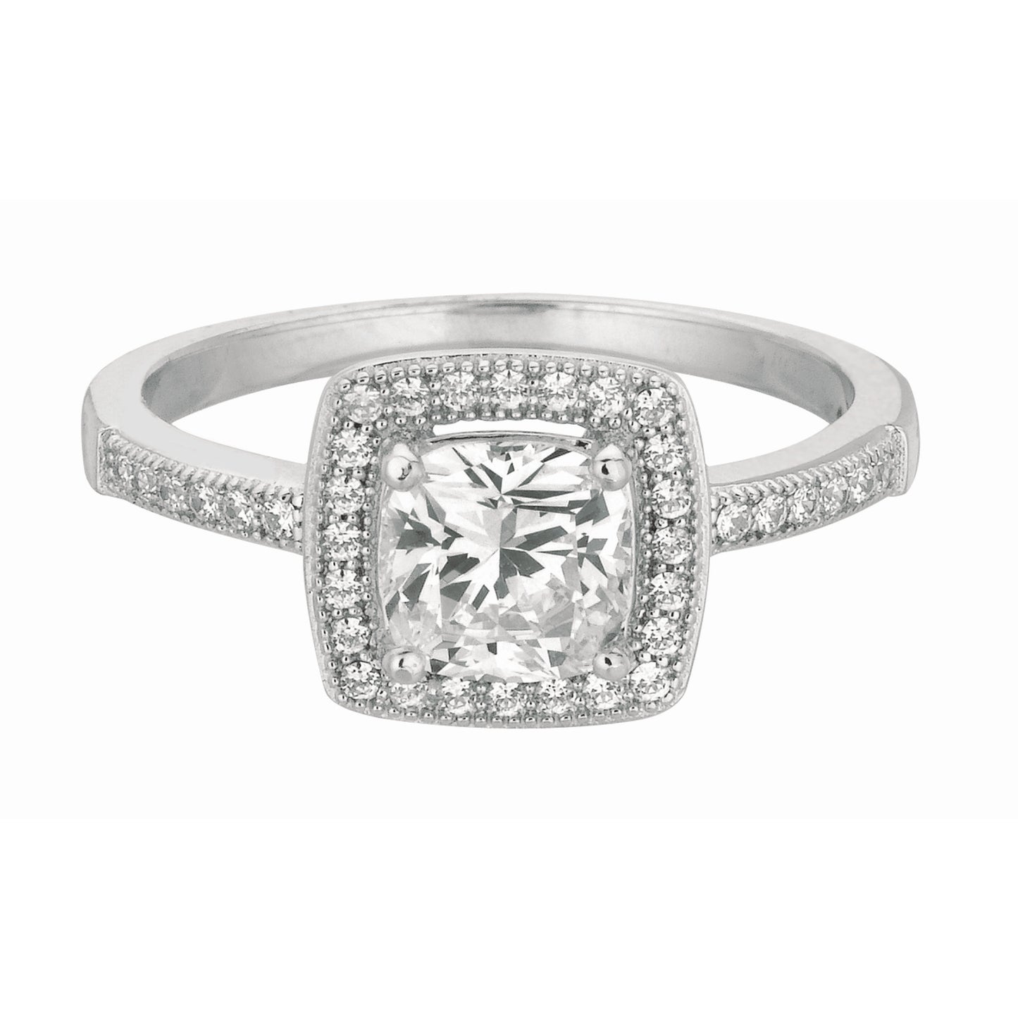 Silver Cushion CZ with Halo Ring