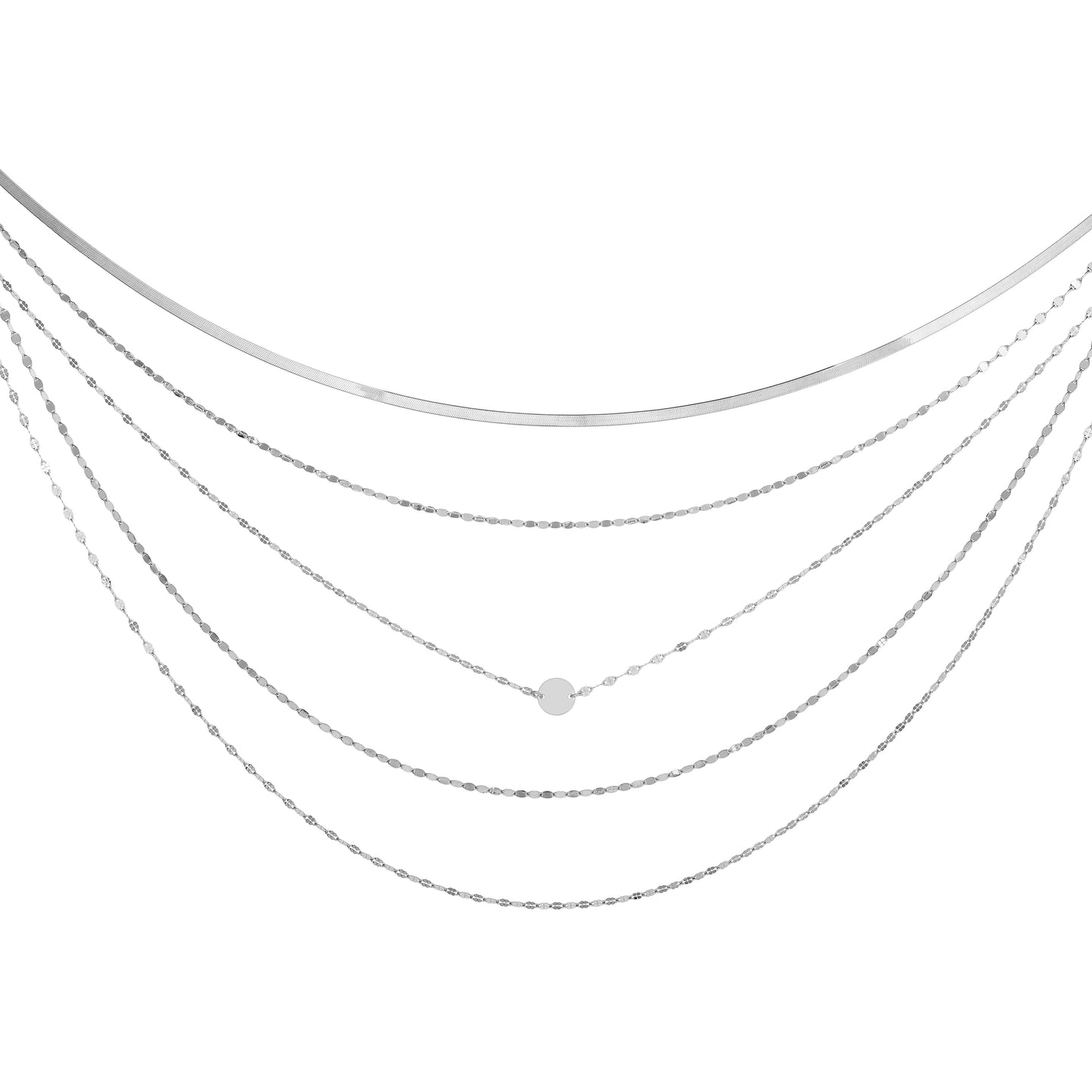 Silver Mirror & Herringbone Chain Layered Necklace
