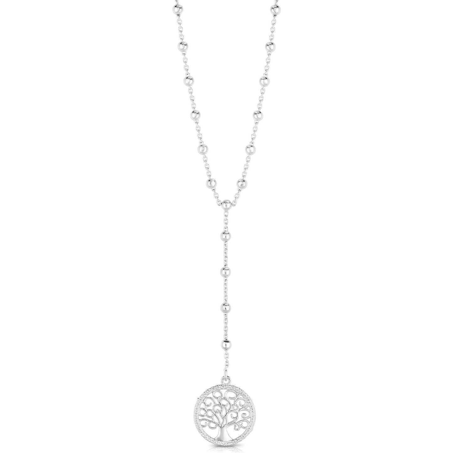 Silver Bead Station Tree of Life Y" Necklace"