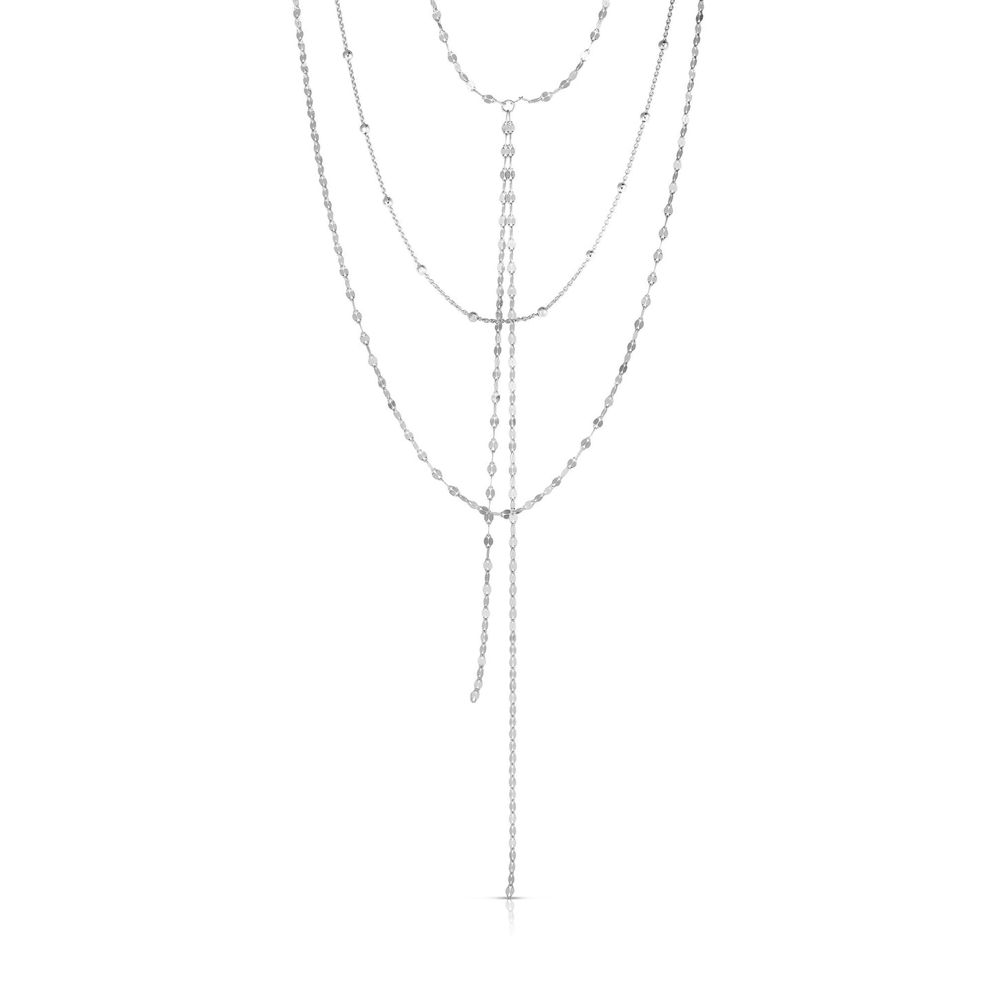 Silver Mirror & Bead Chain Tassel Necklace