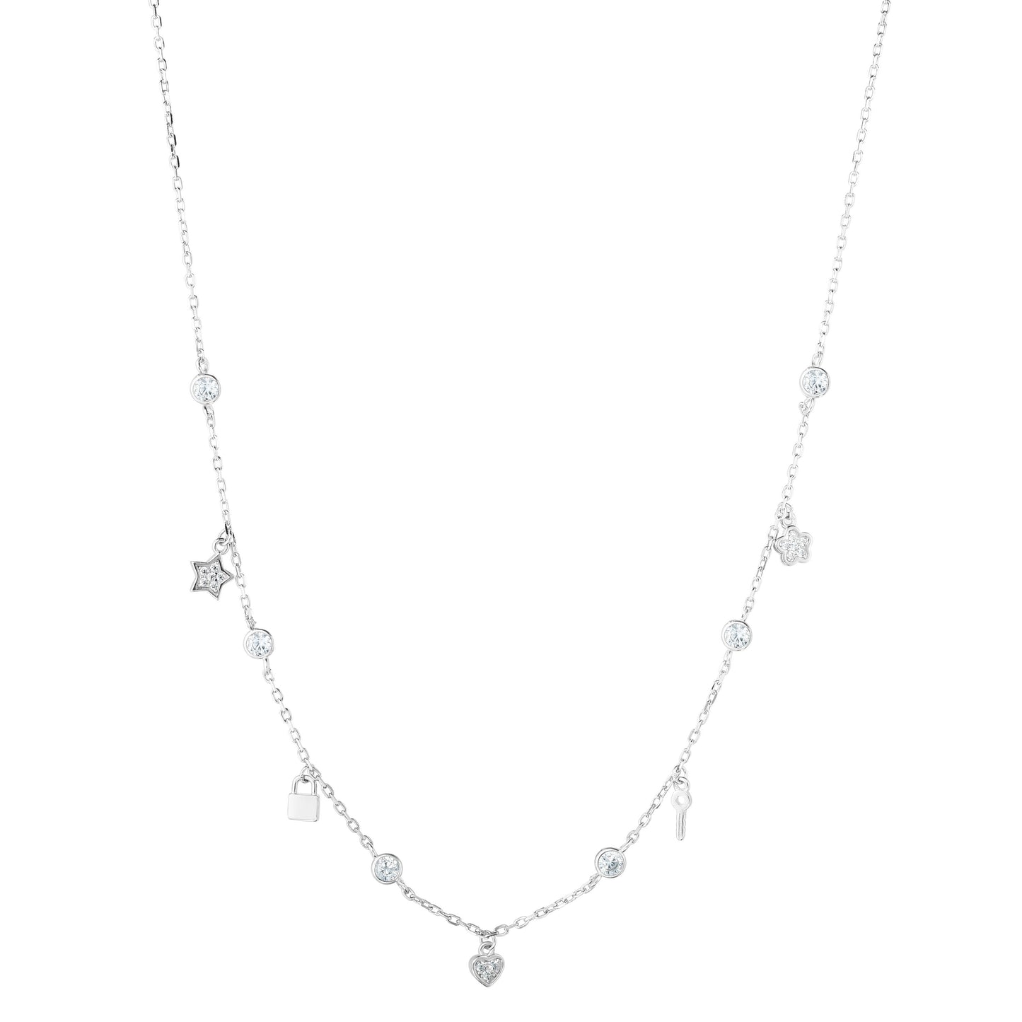 Silver CZ Dangles and Charms Necklace