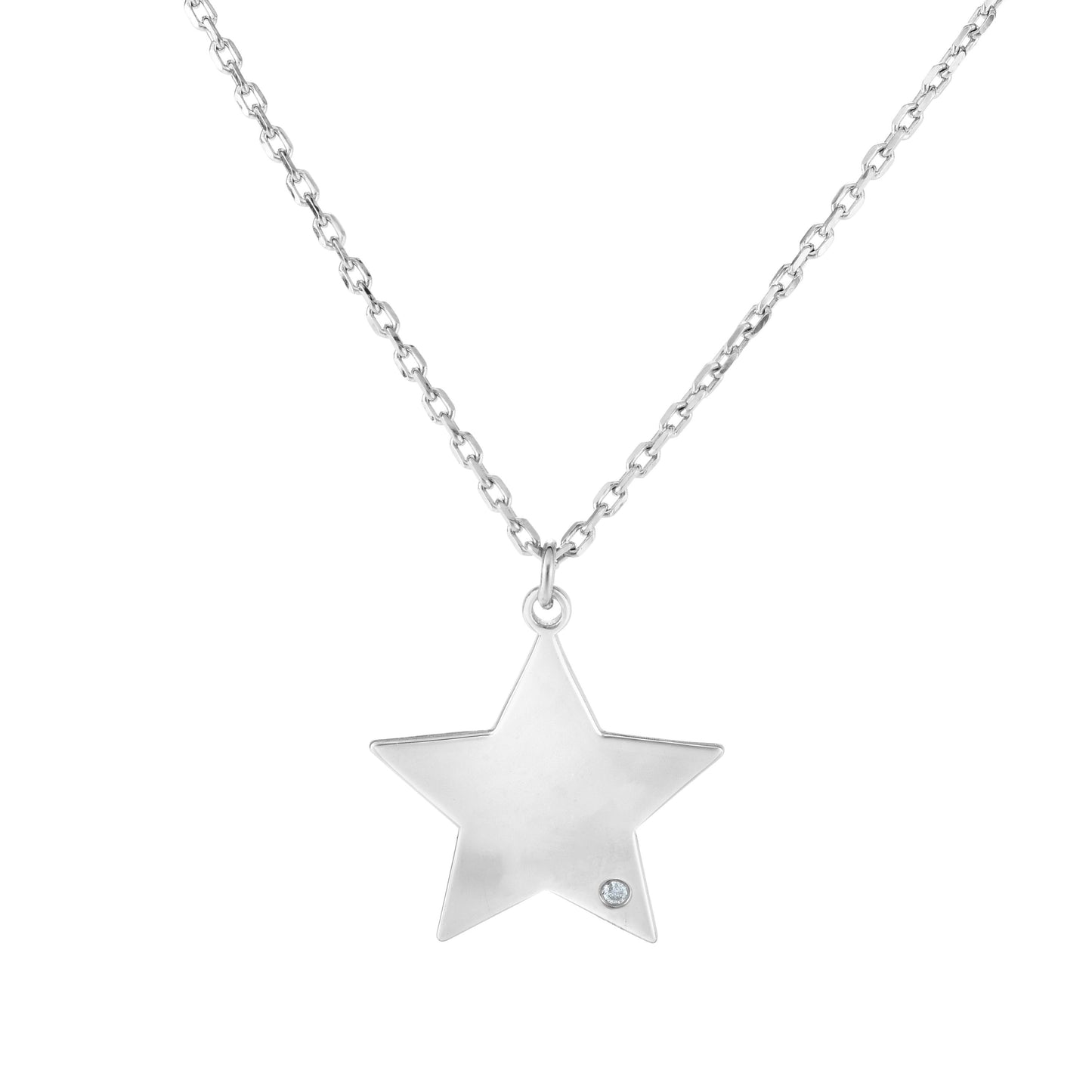 Silver Polished Star Diamond Accent Necklace