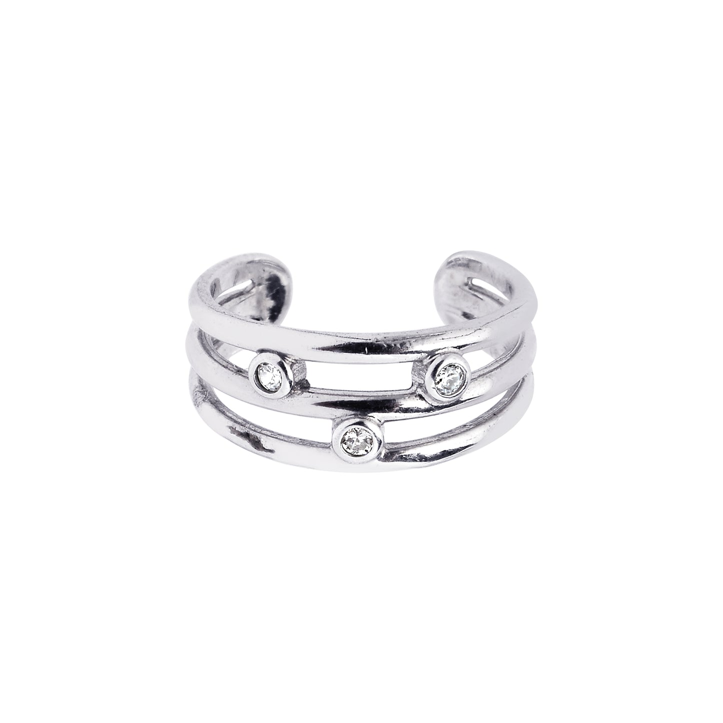 Silver Triple Row Scattered CZ Toe Ring