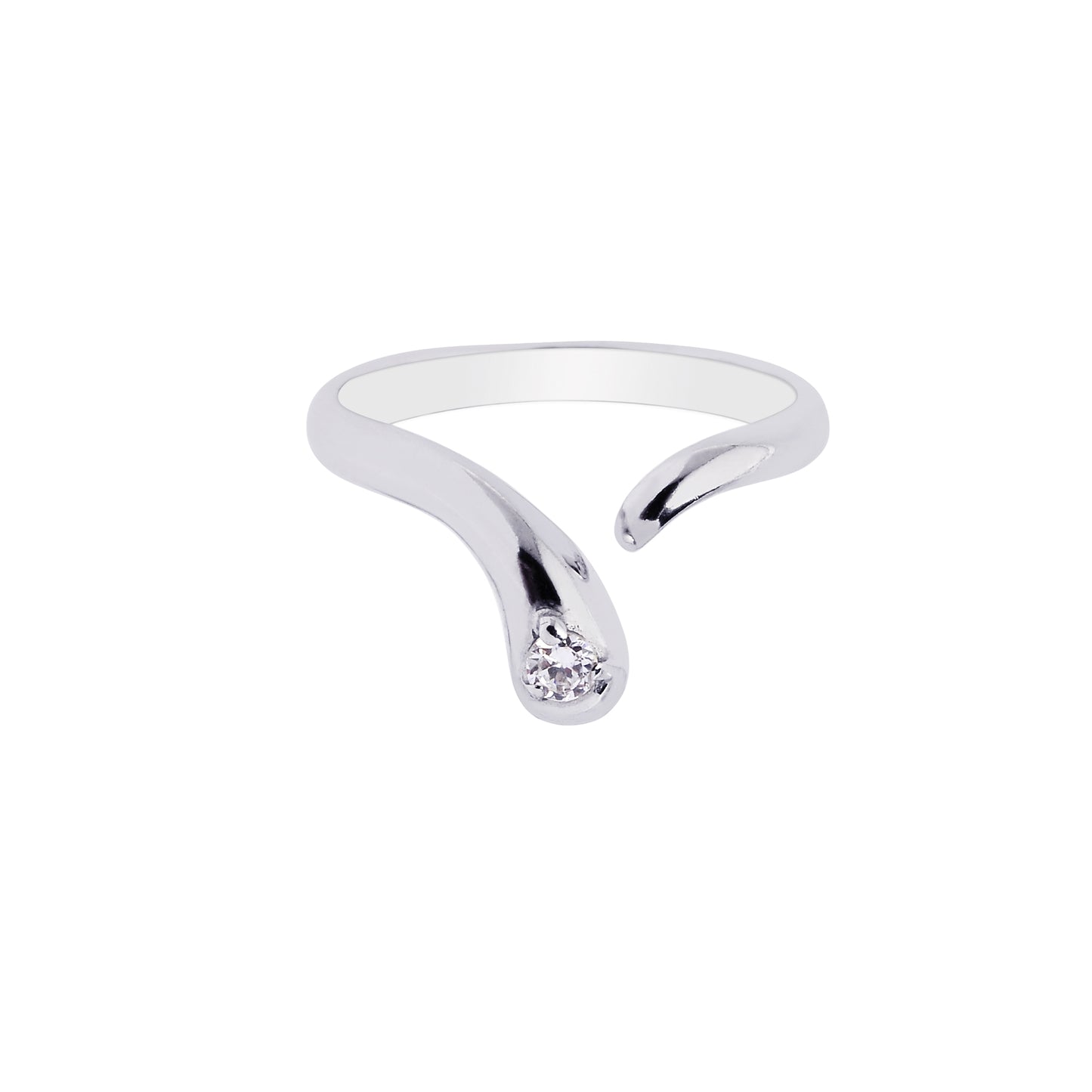 Silver Polished Bypass Toe Ring with CZ