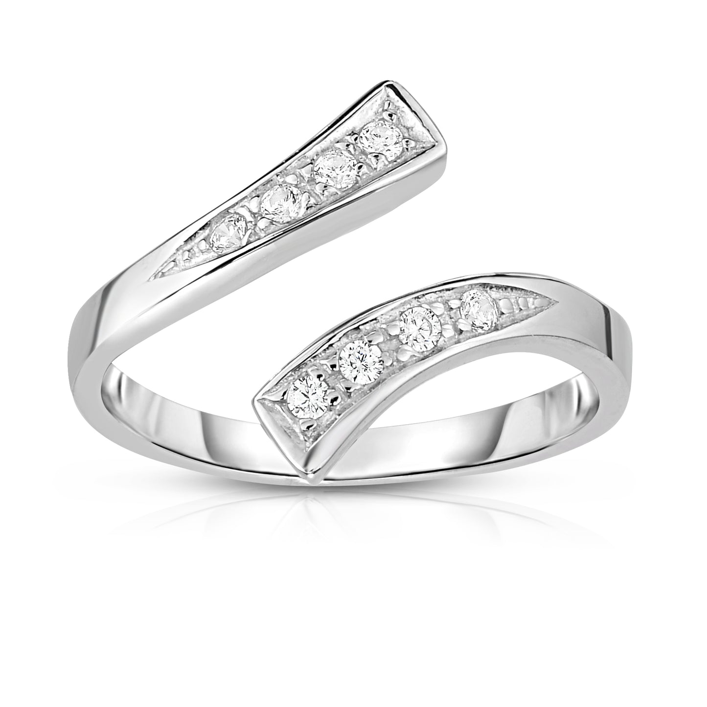 Silver Graduated Bypass CZ Toe Ring