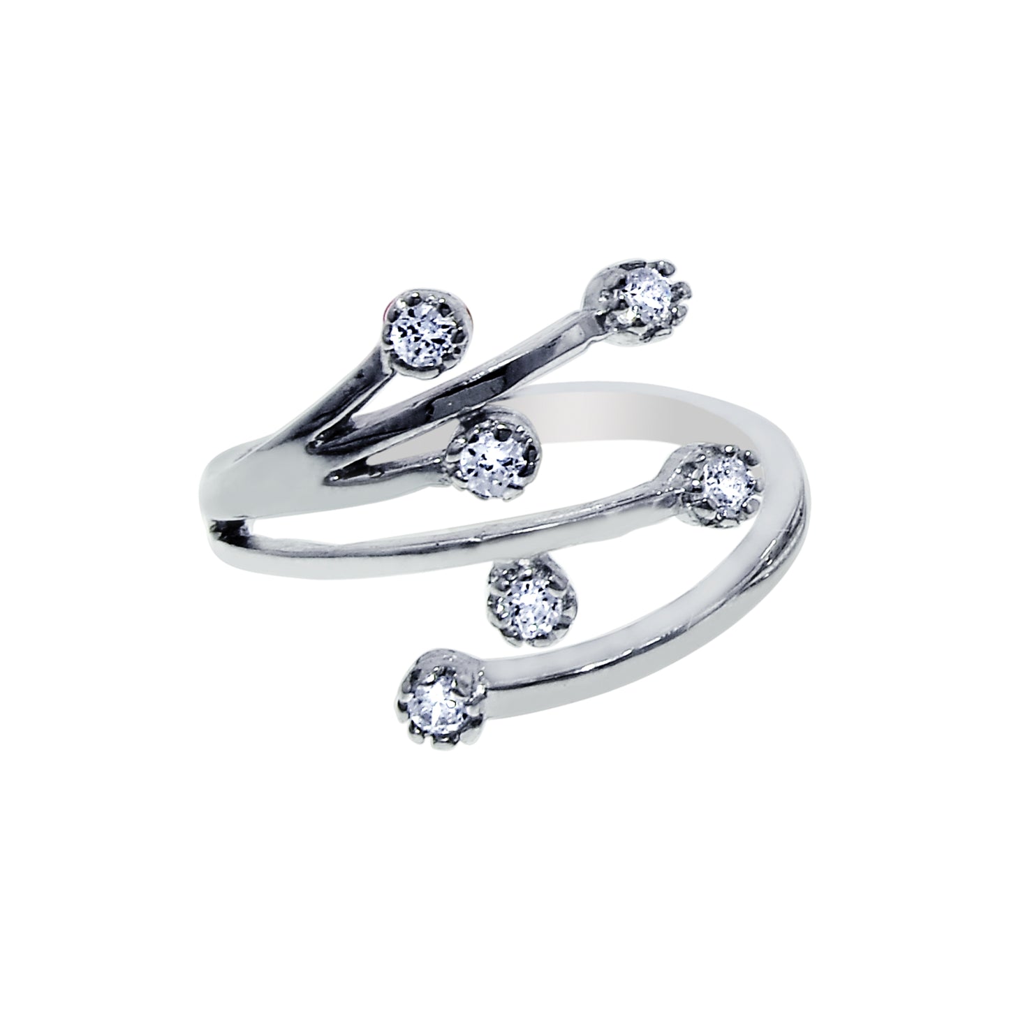 Silver Bypass Scattered CZ Toe Ring
