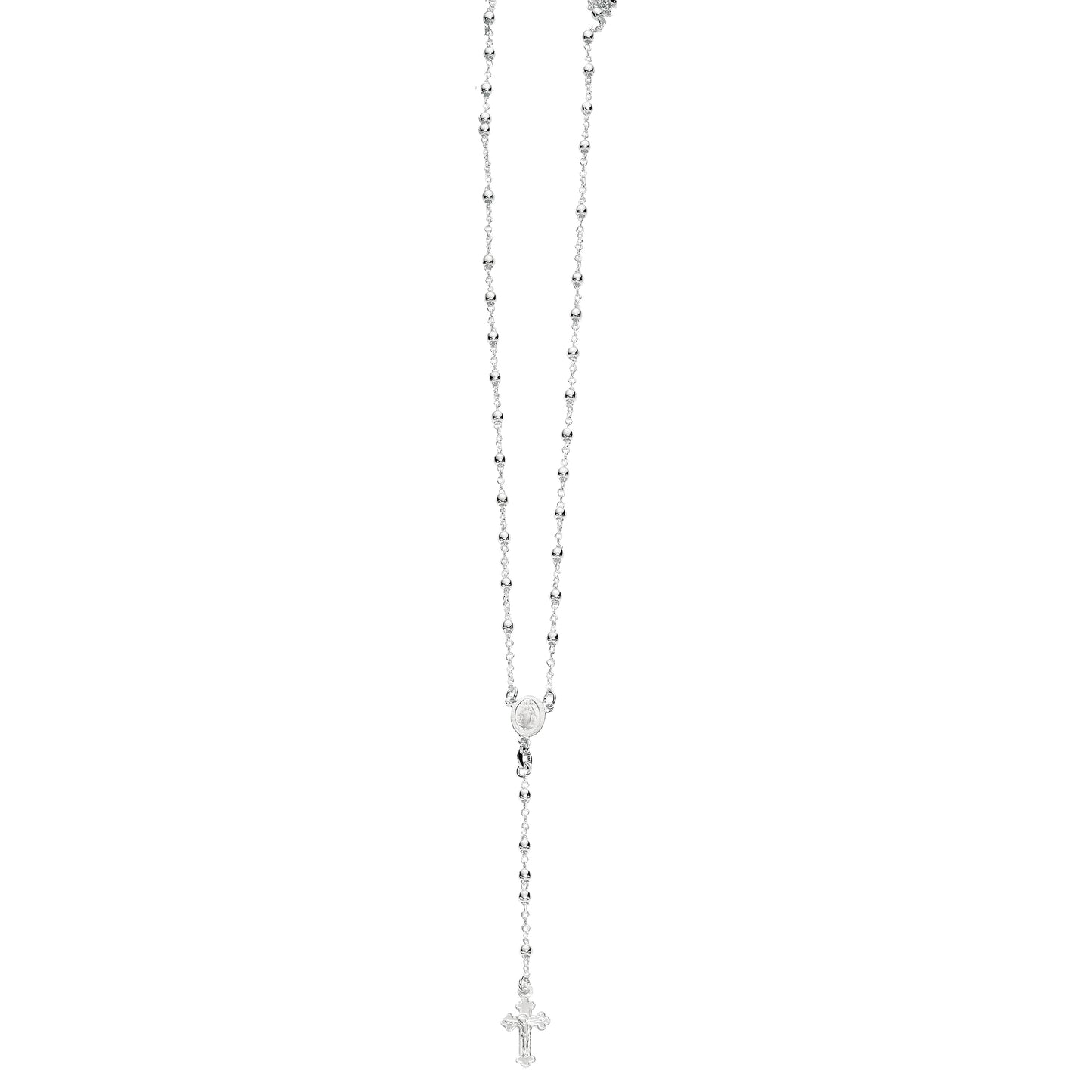 Silver Diamond Cut Mini Bead Rosary Necklace