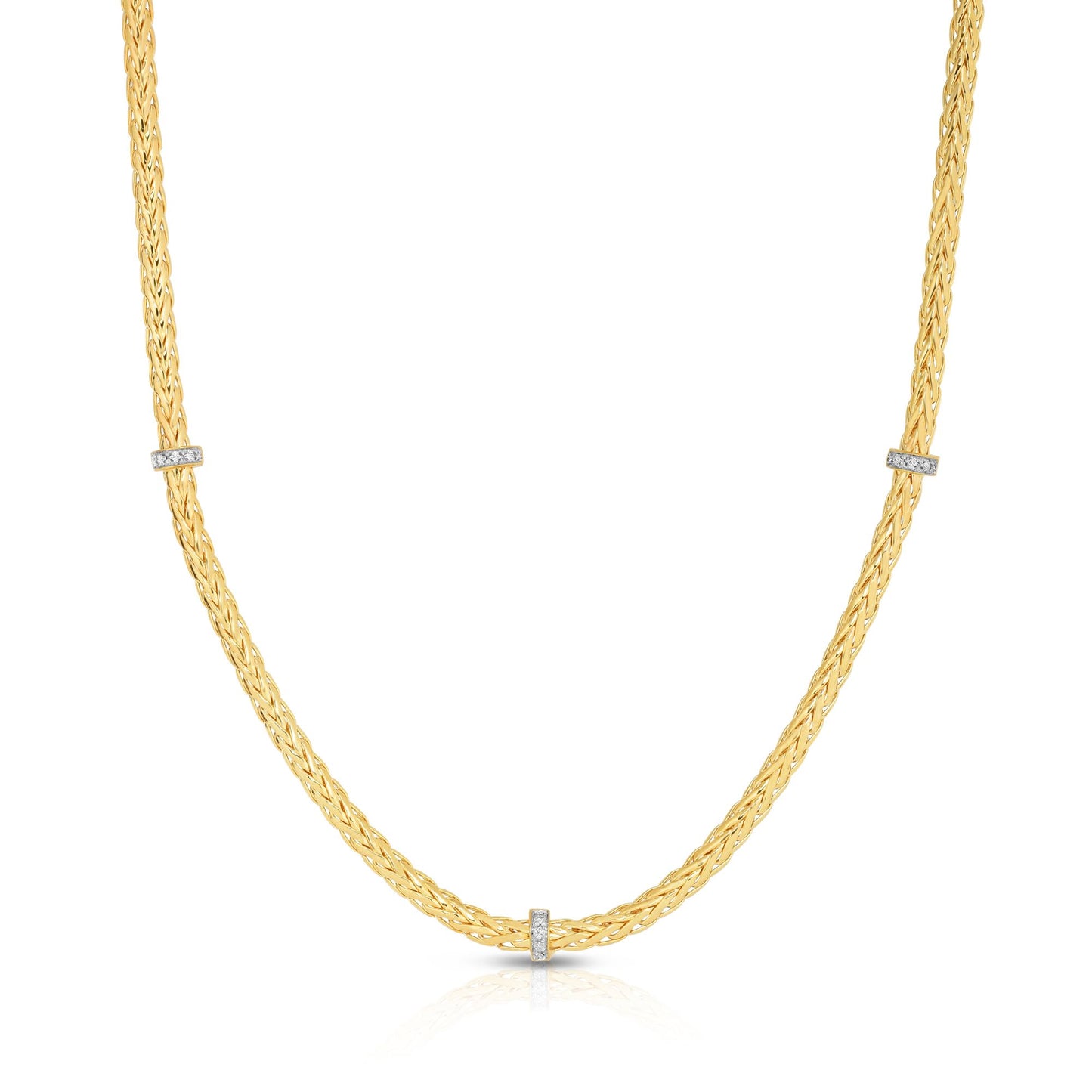 14K Gold Woven Stationed Diamond Necklace