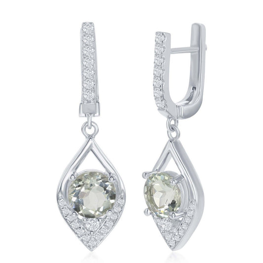 Sterling Silver Center 2.4ctw Green Amethyst with 0.445ctw White Topaz Marquise Shaped Earrings