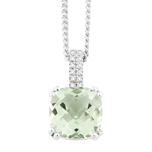 Sterling Silver 2.98 ct Cushion Green Amethyst with .096 ct White Topaz Necklace