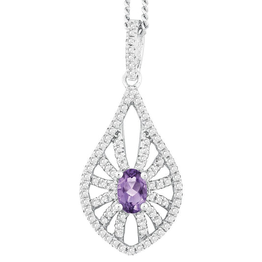 Sterling Silver .455 ct Oval Amethyst with .712 ct White Topaz Necklace