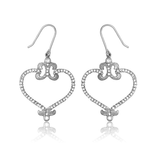 (SPECIAL ORD) Sterling Silver Open CZ Heart With  Design Earrings