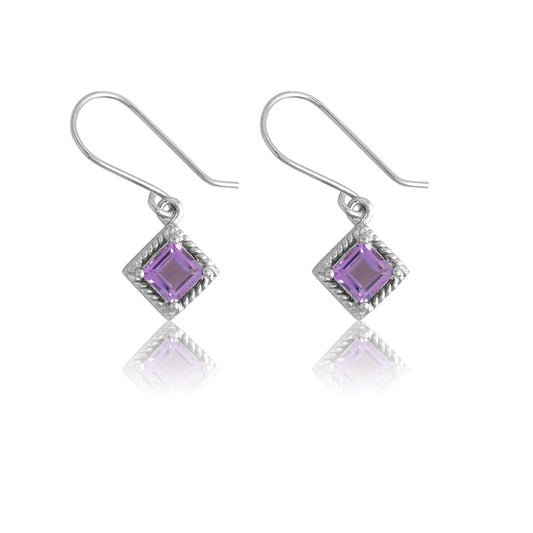 Sterling Silver Amethyst Gem Small Square Earrings