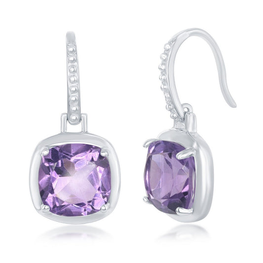Sterling Silver 0.7476cttw Amethyst Square Earrings