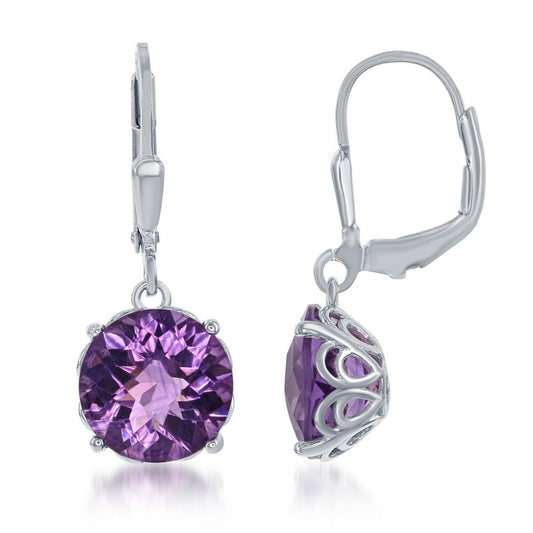 Sterling Siliver Round Amethyst Earrings