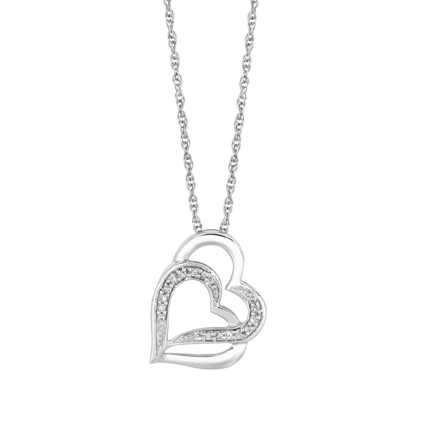 Silver Diamond Accent .07ct Interlocked Hearts Necklace