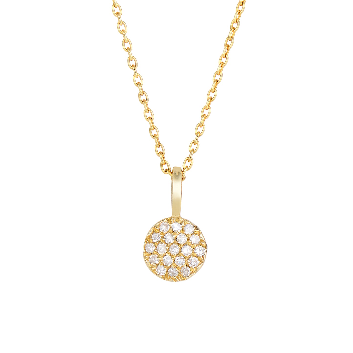 14K Gold .10ct Diamond Pave Circle Necklace