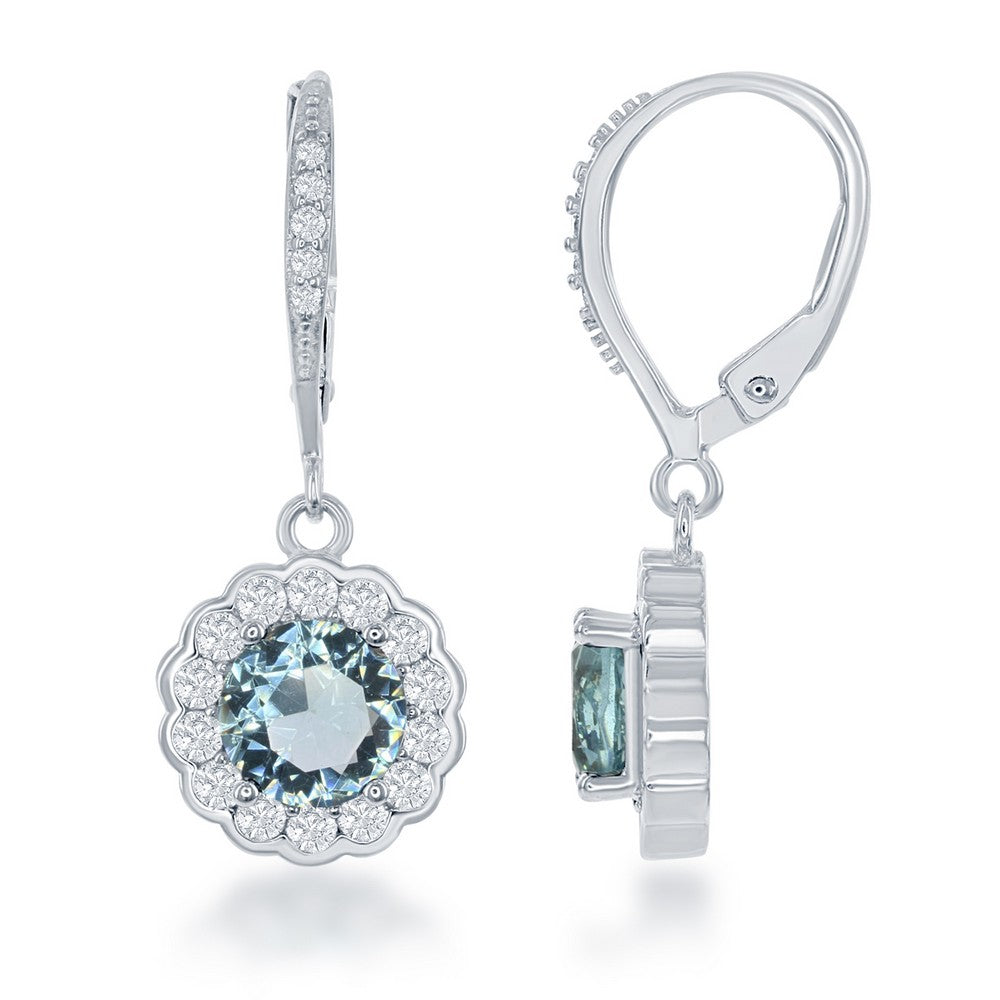 Sterling Silver December Birthstone With  CZ Border Round Earrings and Necklace Set
