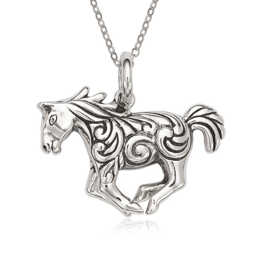 Sterling Silver Fancy Oxidized Horse Pendant