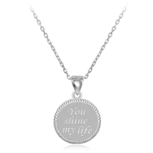 Sterling Silver Rope Border Disc You Shine My Life Pendant  With Chain