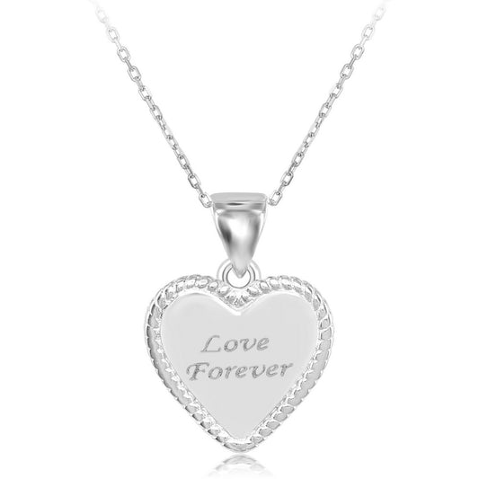 Sterling Silver Rope Border Heart Love Forever Pendant  With Chain