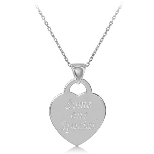Sterling Silver Flat Heart Someone Special Pendant  With Chain