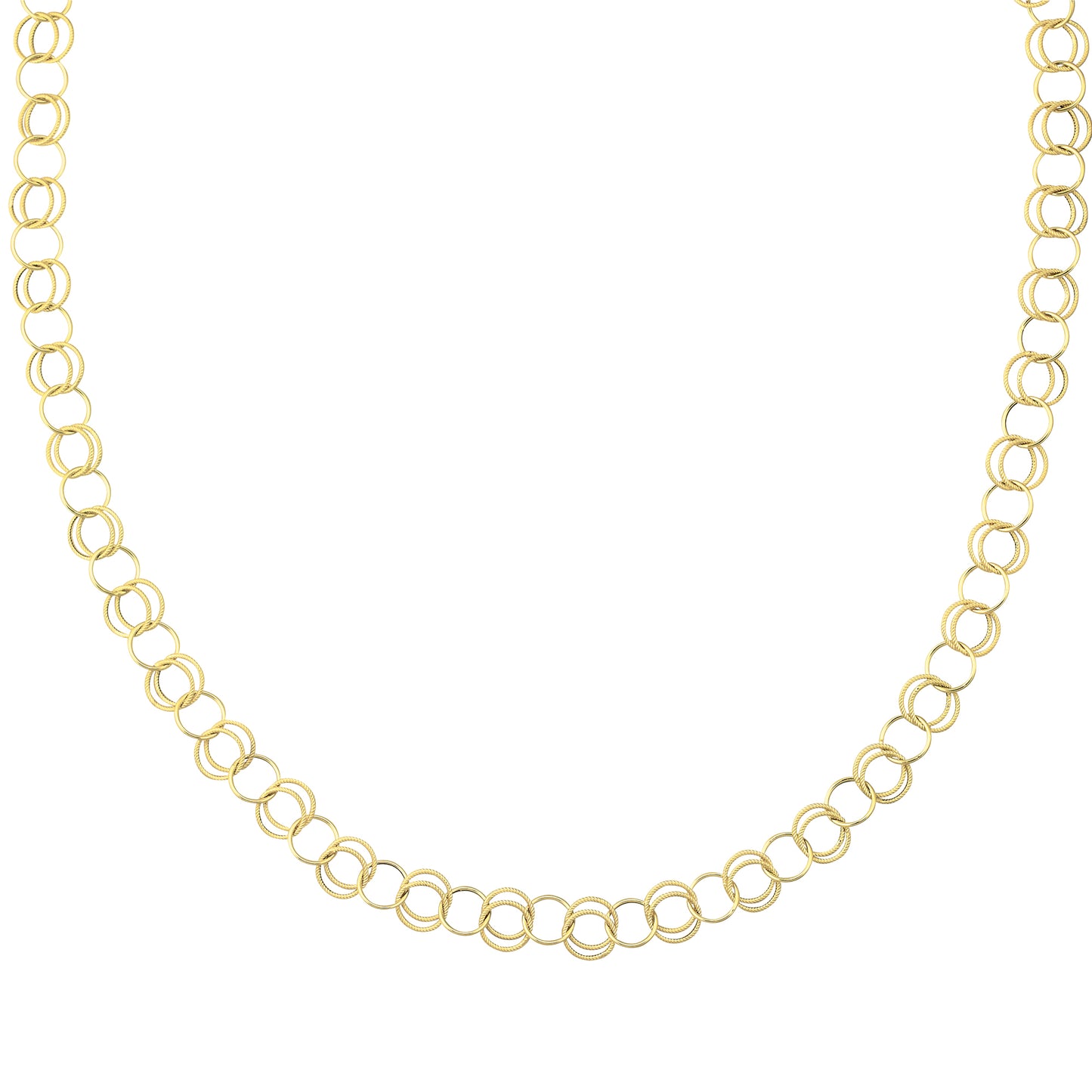 14K Gold Polished & Rope Open Circle Link Long Necklace