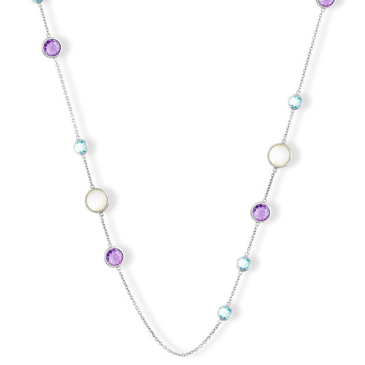 Sterling Silver Blue Topaz, Amethyst, and MOP Necklace