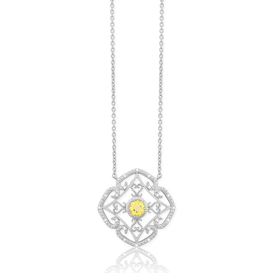 (SPECIAL ORD) Sterling Silver Open Square Diamond & Center Citrine Gemstone Necklace
