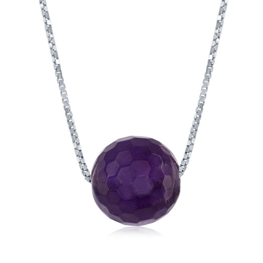 Sterling Silver Dark Amethyst 8MM Faceted Bead Necklace